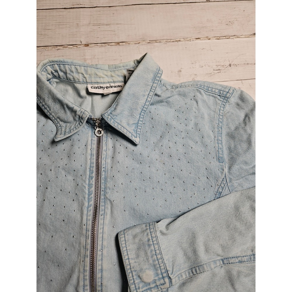 Cathy Daniels Womens XL Light Wash Denim Zip Front‎ Studded Jean Jacket Cotton